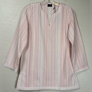 NEW Untuckit Durfort long sleeve Collarless Tunic 10 White Orange Stripes 1026